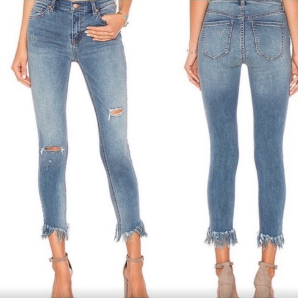 Free People Great Heights Distressed Skinny Jeans Blue Cropped
